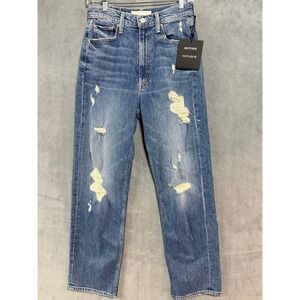 New Mother High Waist Study Hover Straight Leg Jeans Size 26 Distressed City Tag